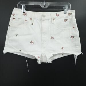 Levis‎ Shorts Womens 31 White 501 Spring Floral Embroidered Raw Hem Coastal